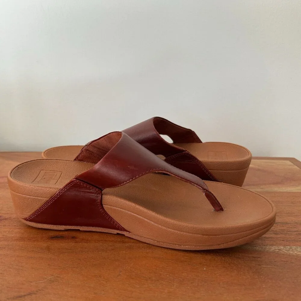 FitFlop Women’s Lulu Leather Toe Post In Cognac Size 6 Summer Sandal Retail $95 - Picture 5 of 6